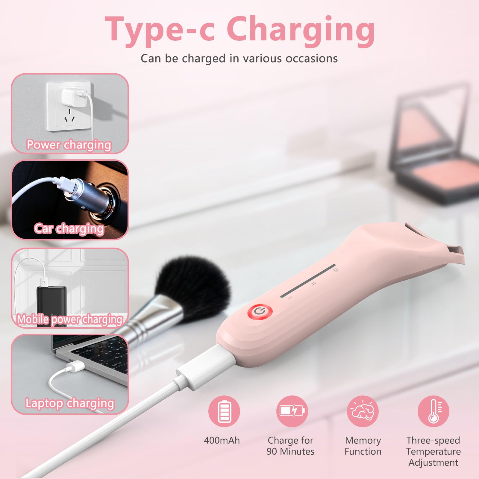 KOKABI Heated Eyelash Curler – 10s Heat, 3 Temp Levels, USB-C Rechargeable
