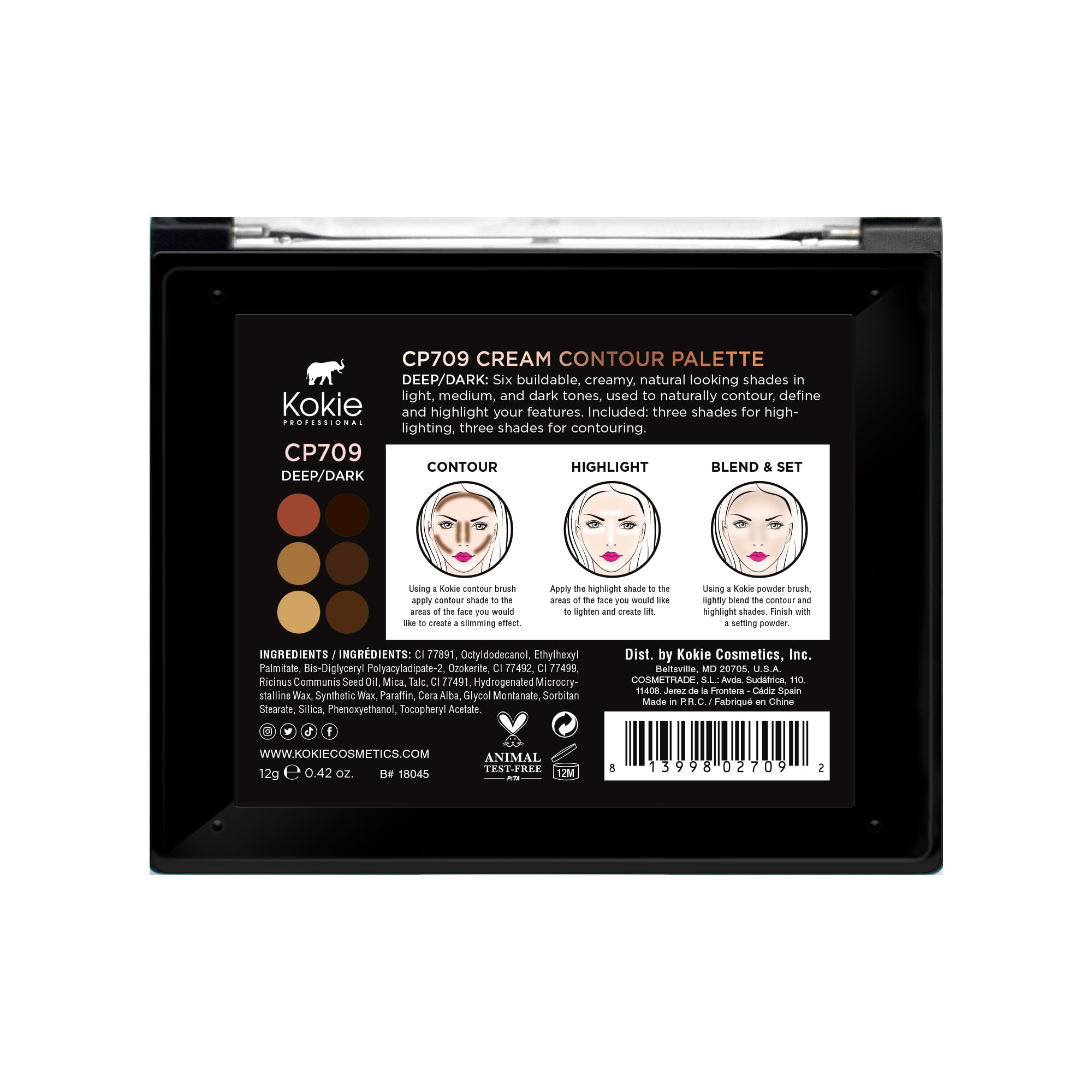 Kokie Cream Contour Kit Deep/Dark (0.42 oz) | Buildable Satin Finish