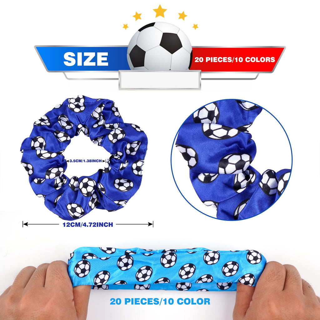 Kolewo4ever Soccer Party Supplies Set – 20 Satin Scrunchies, 20 Adjustable Bracelets, 20 Soccer Ball Keychains, 100 Stickers