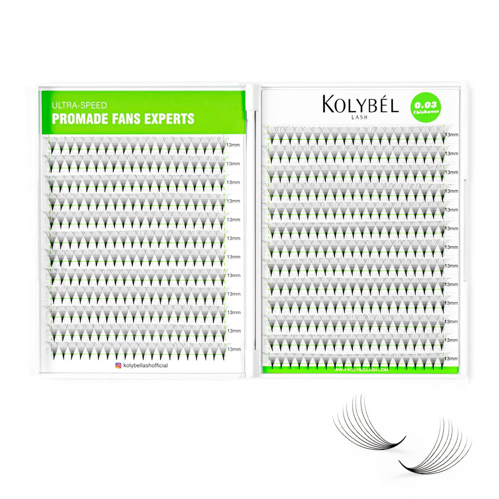 Kolybel 500 Premade Lash Fans – 12D 0.03 D Curl, 8-15mm Mixed Length