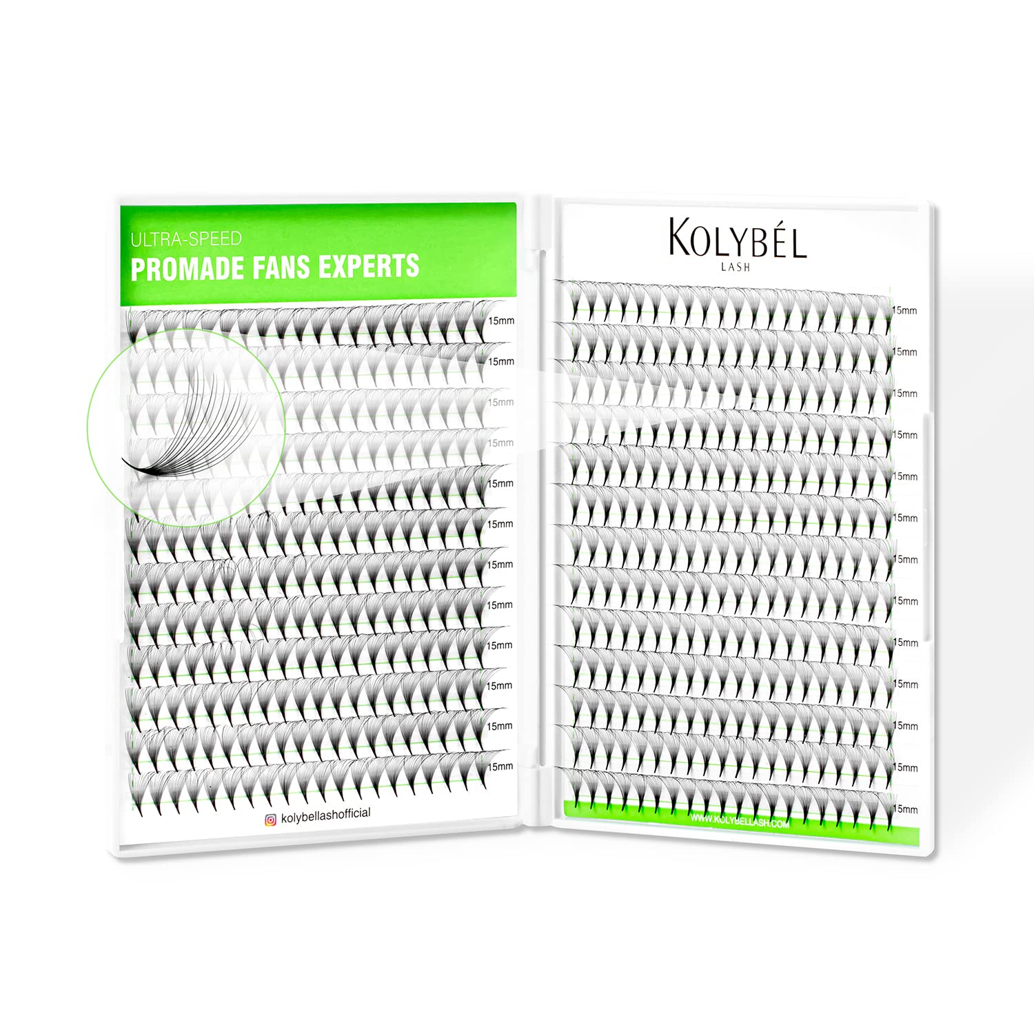 Kolybel 500 Premade Lash Fans - 14D, 0.03, D Curl, 8-15mm | Mega Volume