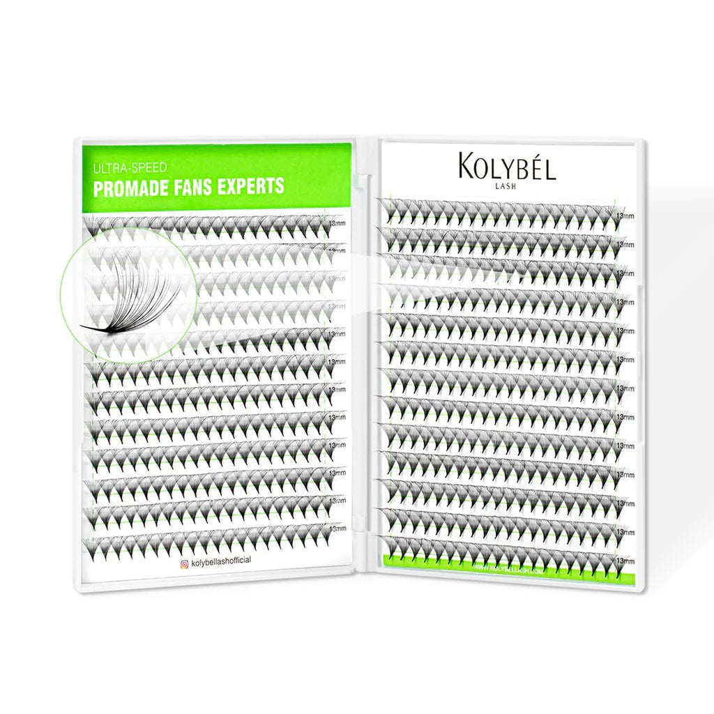 Kolybel 500 Premade Lash Fans — 24D Curl, 0.05, 12mm Single Length