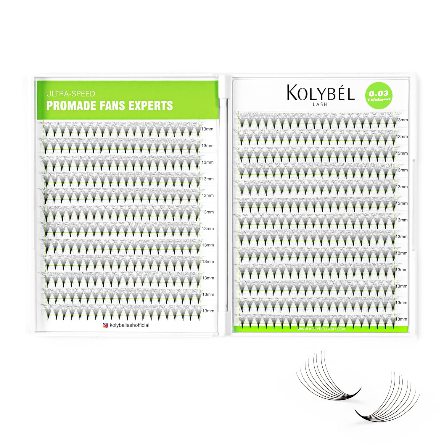 Kolybel 500 Premade Lash Fans 10D 8-15mm | Mixed Length D/C Curl