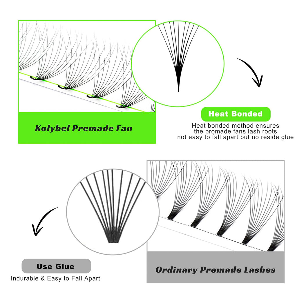 Kolybel 400 Premade Fans Lash Extensions | 30D D Curl 8-15mm Mixed Length