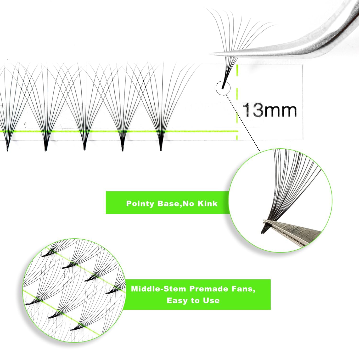 Kolybel 500 Premade Lash Fans – 10D, 10mm, 0.03D Curl