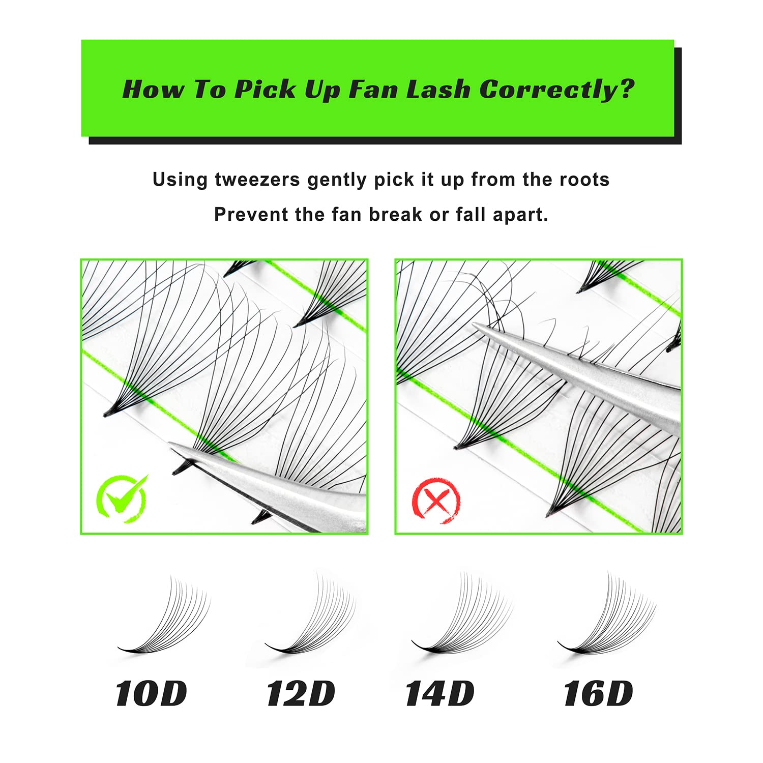 Kolybel 500 Premade Fans Lash Extensions – 12mm, C/D Curl, Narrow Base, Handmade Volume Fans