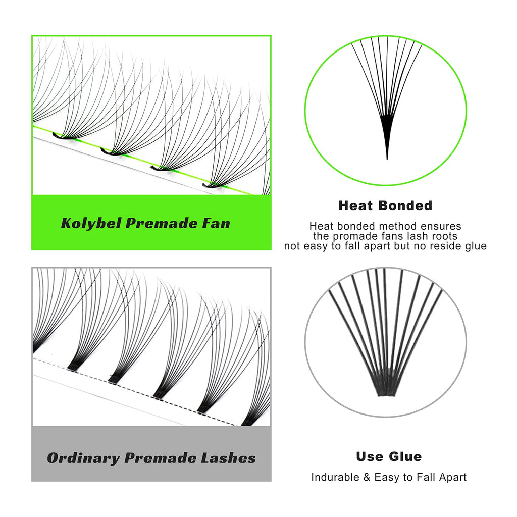 Kolybel 500 Premade Lash Fans 10D 0.07 C Curl 12mm | Quick Volume Lashes