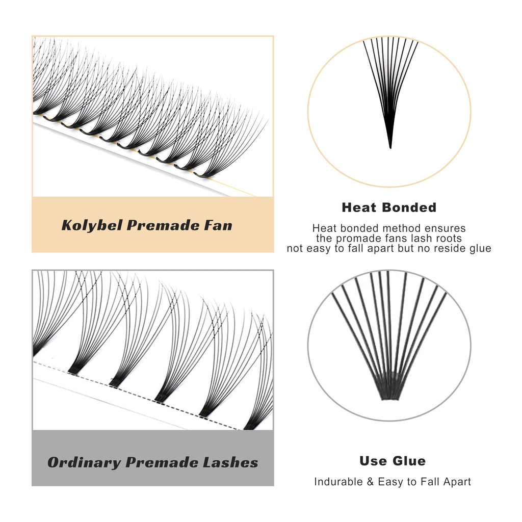 Kolybel 1000 Premade Lash Fans 10D-0.05C-8mm – Narrow Base, Handmade Volume Extensions