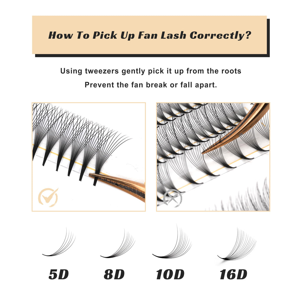 Kolybel 1000 Premade Lash Fans 10D-0.05C-8mm – Narrow Base, Handmade Volume Extensions