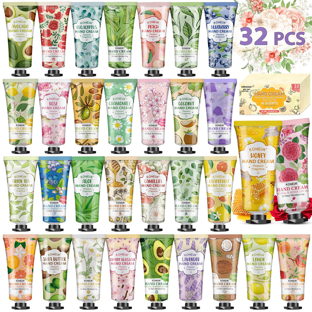 KONEUK 32-Pack Hand Cream Gift Set – Travel-Size Moisturizers for Women