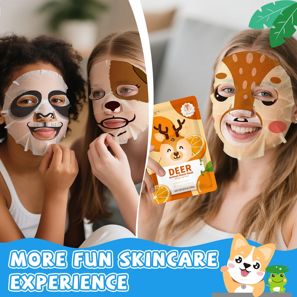 KONEUK 54 Pack Animal Kids Face Masks – Hydrating Sheet Masks for Girls & Teens | Cute Animal Spa Gift Set