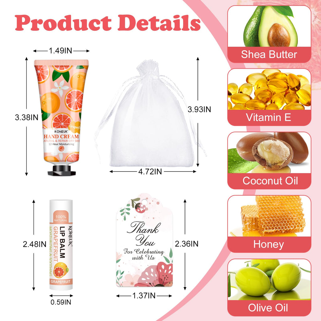 KONEUK 60 Pack Hand Cream & Lip Balm Bulk Sets – Gift Favors for Weddings & Occasions