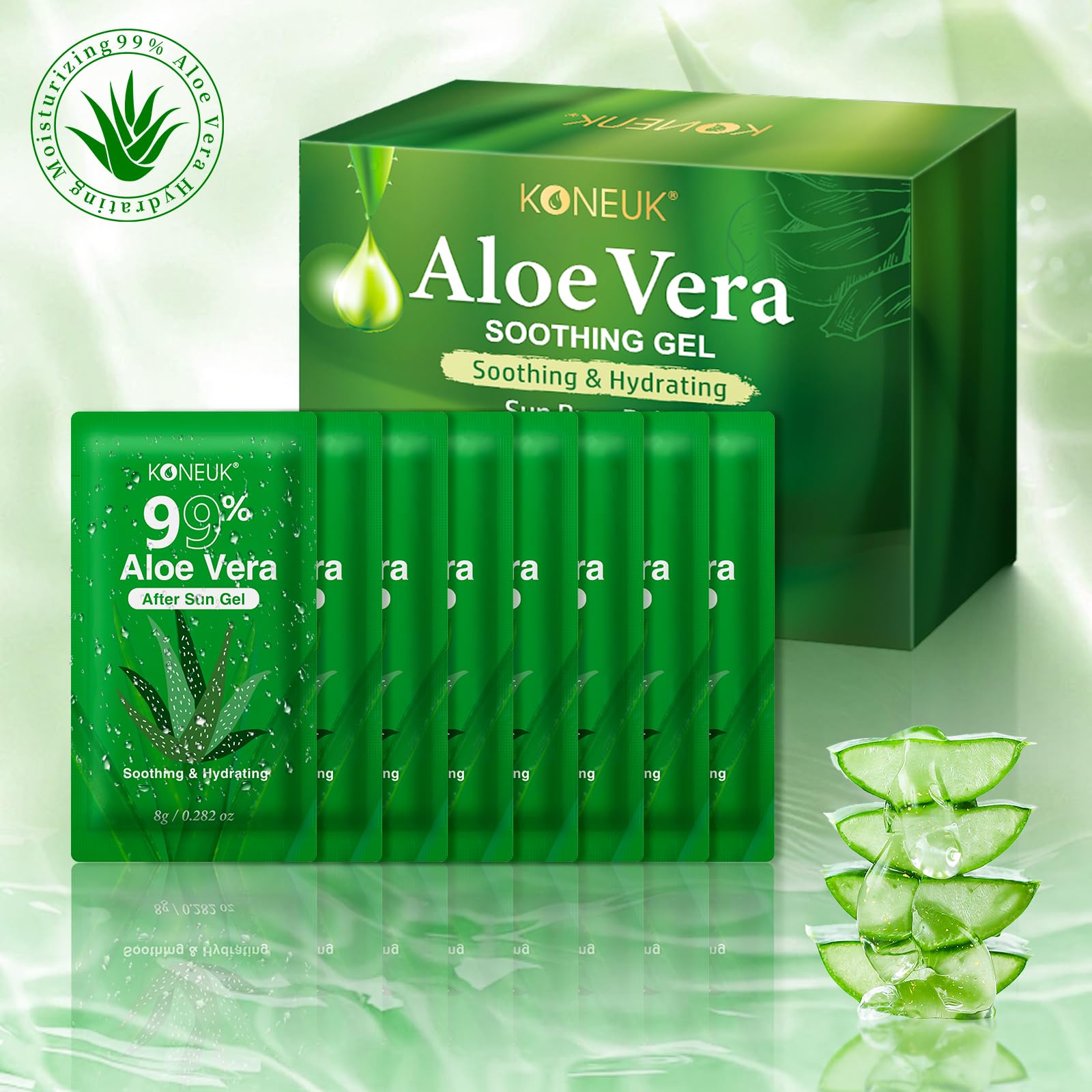 KONEUK 50 Pack Aloe Vera Gel – 99% Pure, Travel-Size for Face, Hair & Skin
