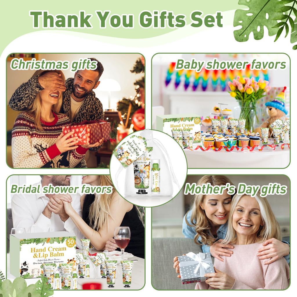 KONEUK 50-Pack Bulk Hand Cream & Lip Balm Gifts Sets – Animal Theme Favors