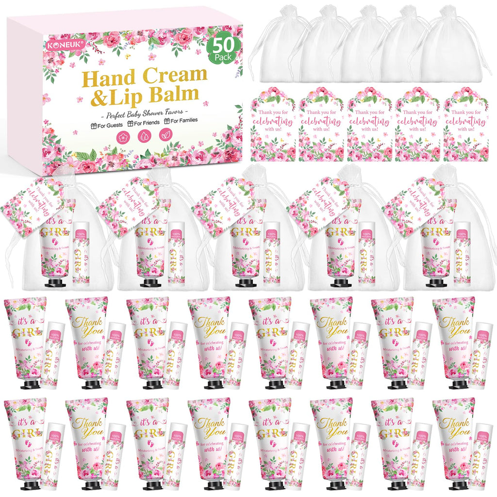 KONEUK 50 Pack Hand Cream & Lip Balm Gifts Sets for Baby Showers