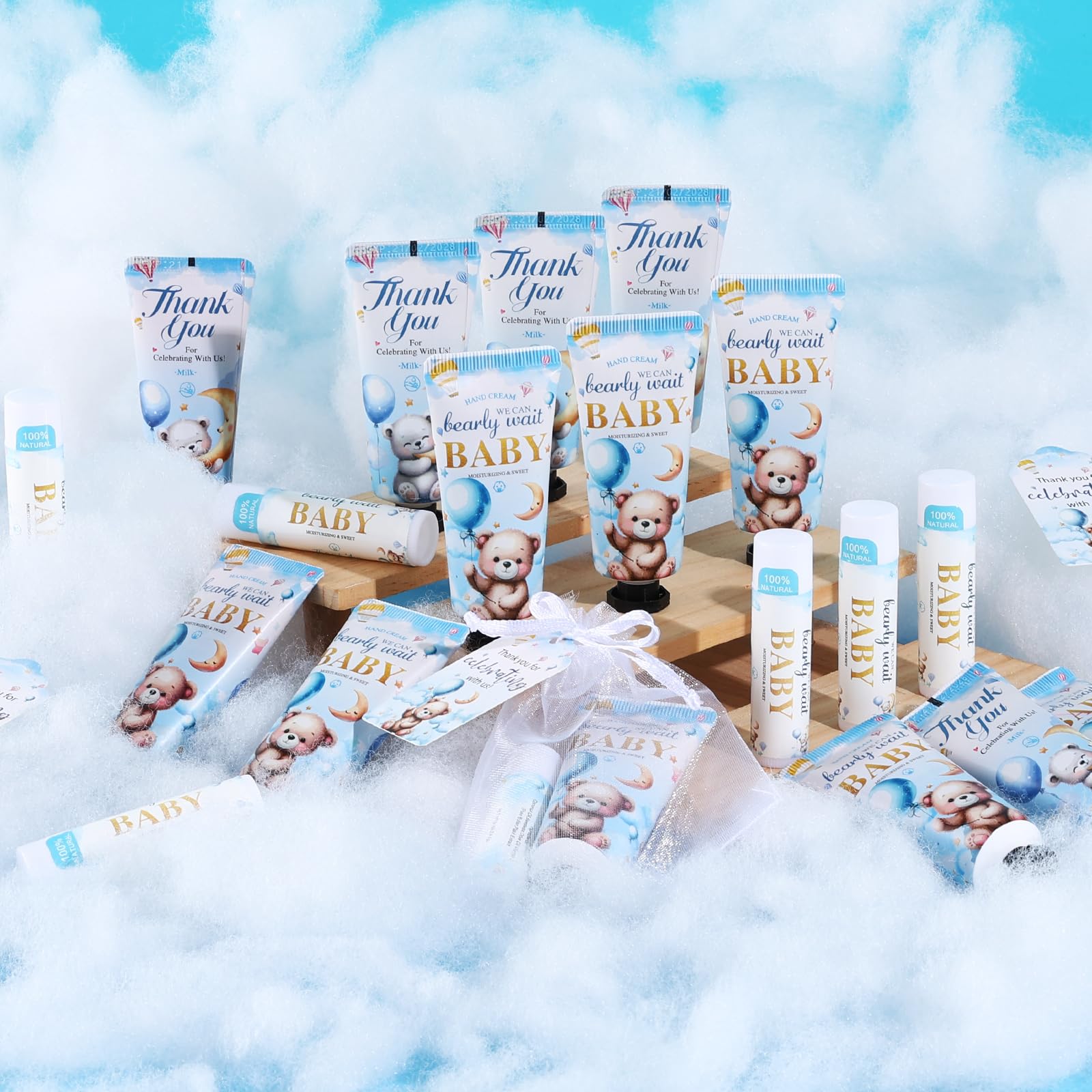 KONEUK 50 Pack Lip Balm & Hand Cream Bulk Gift Sets for Baby & Bridal Showers (Bear Theme)