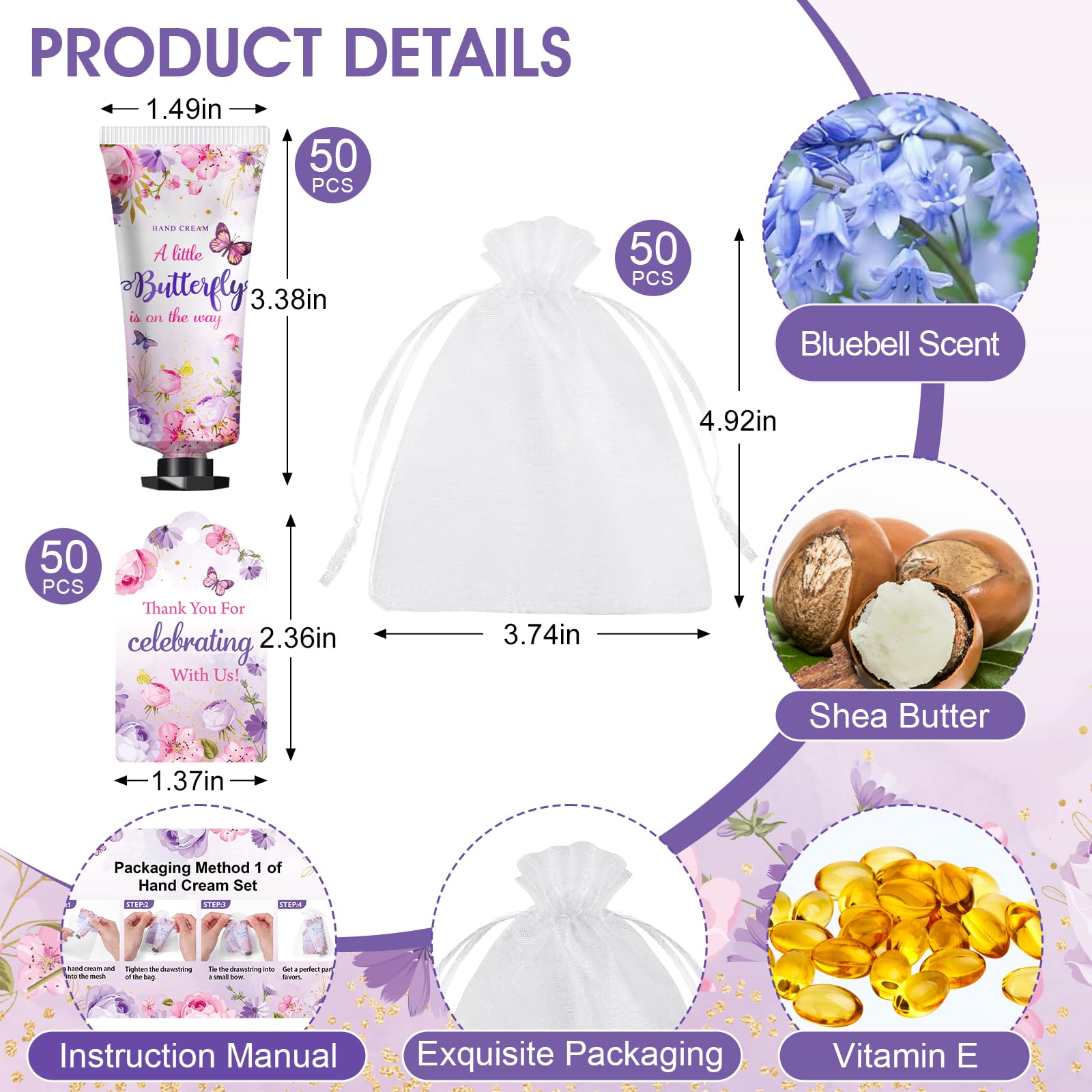 KONEUK 50 Sets Baby Shower Hand Cream Gifts | Butterfly Theme Party Favors
