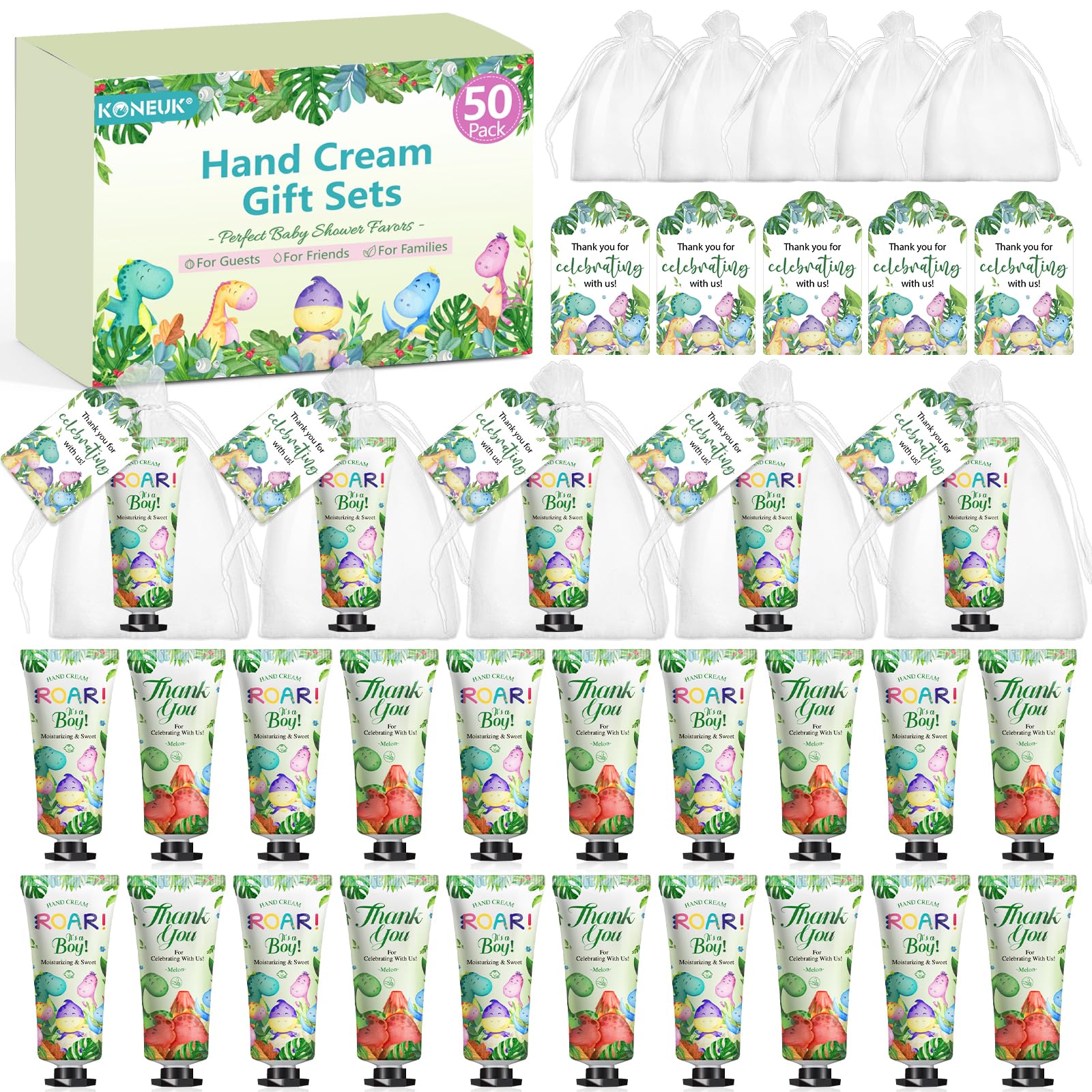 KONEUK 50 Pack Dinosaur Hand Cream Gift Sets for Baby Showers, Weddings & Party Favors
