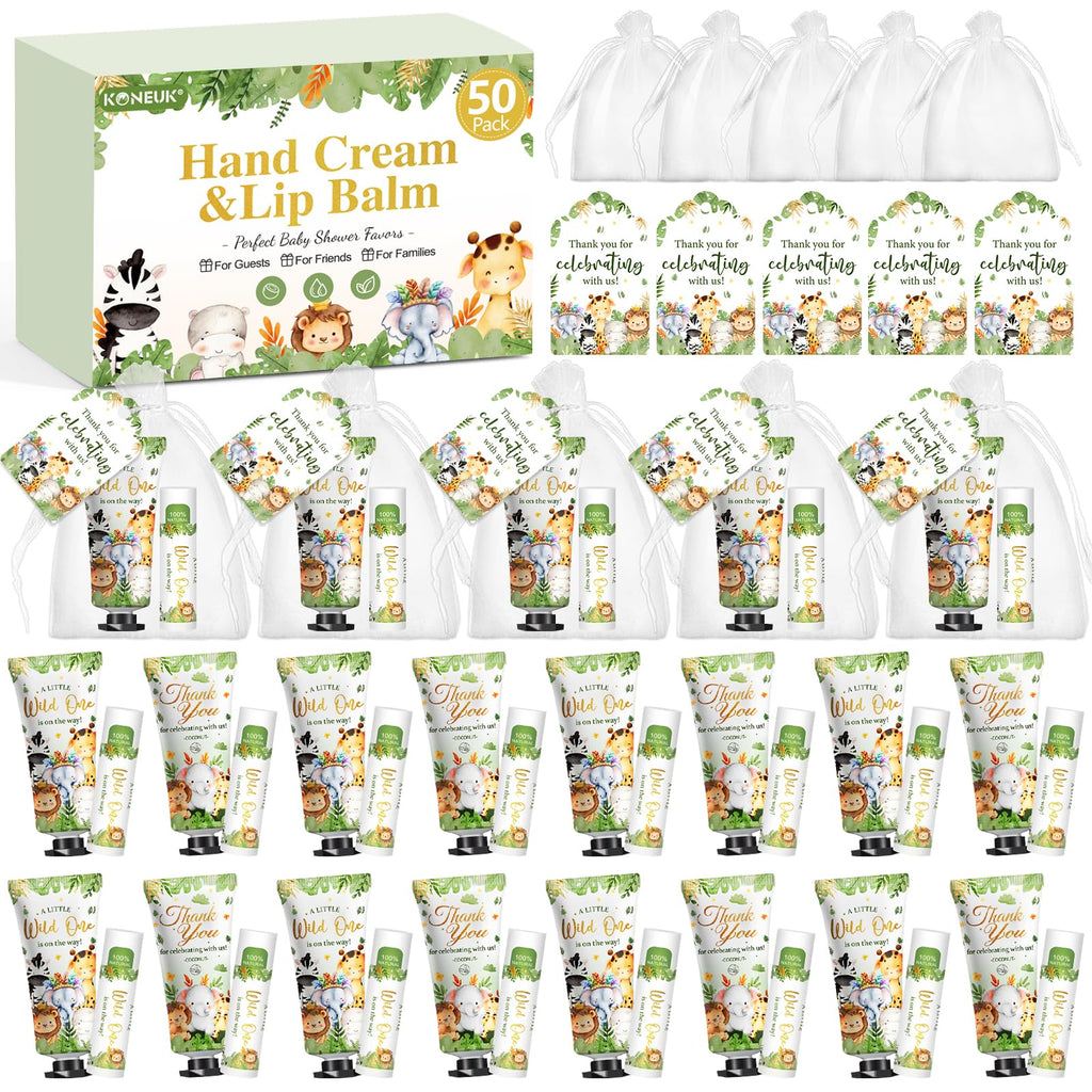 KONEUK 50-Pack Bulk Hand Cream & Lip Balm Gifts Sets – Animal Theme Favors