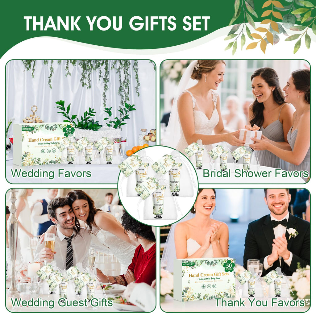 KONEUK 50 Pack Hand Cream Gifts Sets – Eucalyptus Scent, Wedding & Bridal Shower Favors