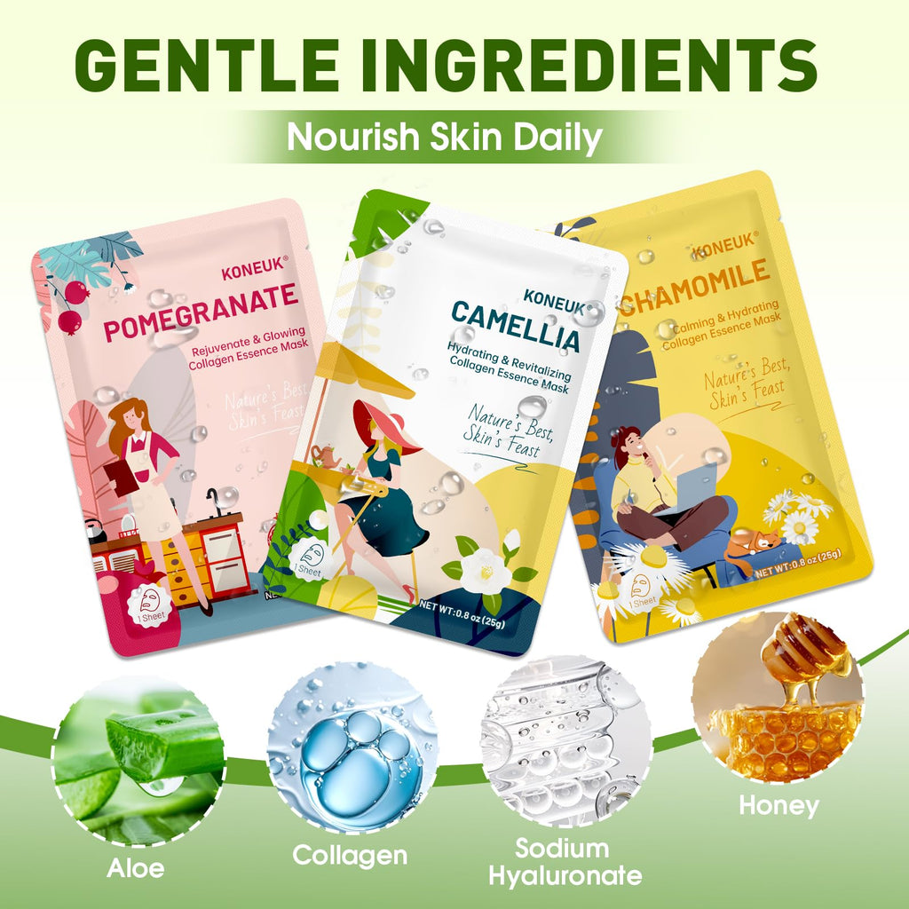 KONEUK 72-Pack Hydrating Face Masks – Collagen Sheet Masks for All Skin Types | Spa Gifts