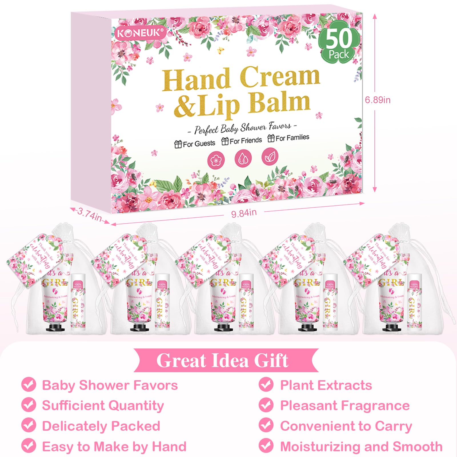 KONEUK 50 Pack Hand Cream & Lip Balm Gifts Sets for Baby Showers