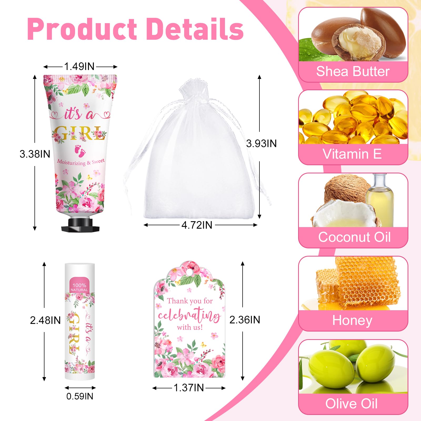 KONEUK 50 Pack Hand Cream & Lip Balm Gifts Sets for Baby Showers