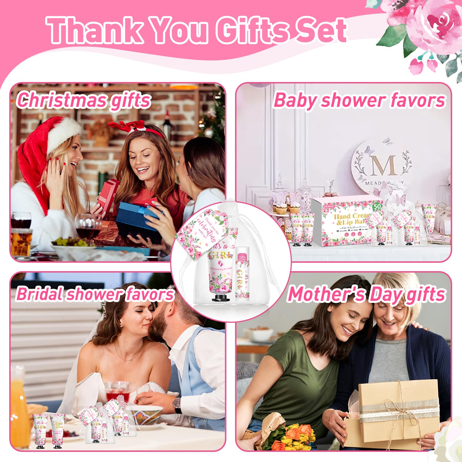 KONEUK 50 Pack Hand Cream & Lip Balm Gifts Sets for Baby Showers