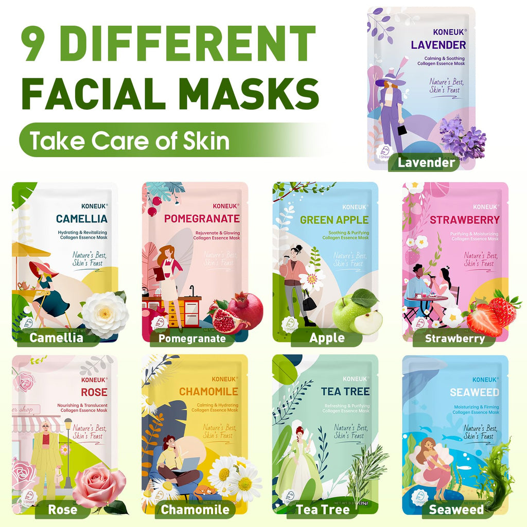 KONEUK 72-Pack Hydrating Face Masks – Collagen Sheet Masks for All Skin Types | Spa Gifts