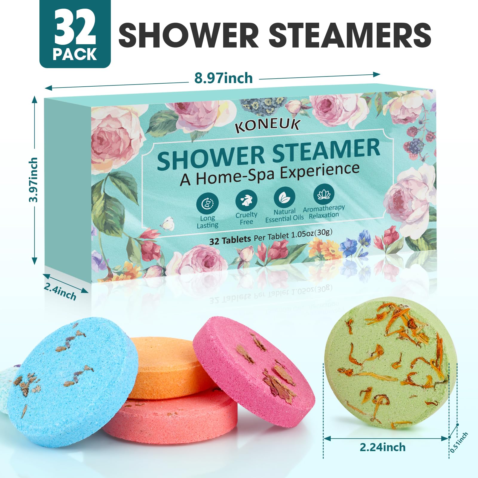 KONEUK 32 Pack Shower Steamers – Aromatherapy Gift Set with Essential Oils