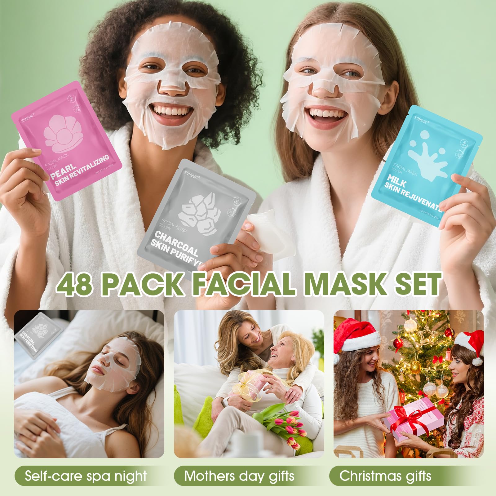 KONEUK 48-Pack Collagen Hydrating Face Masks for All Skin Types