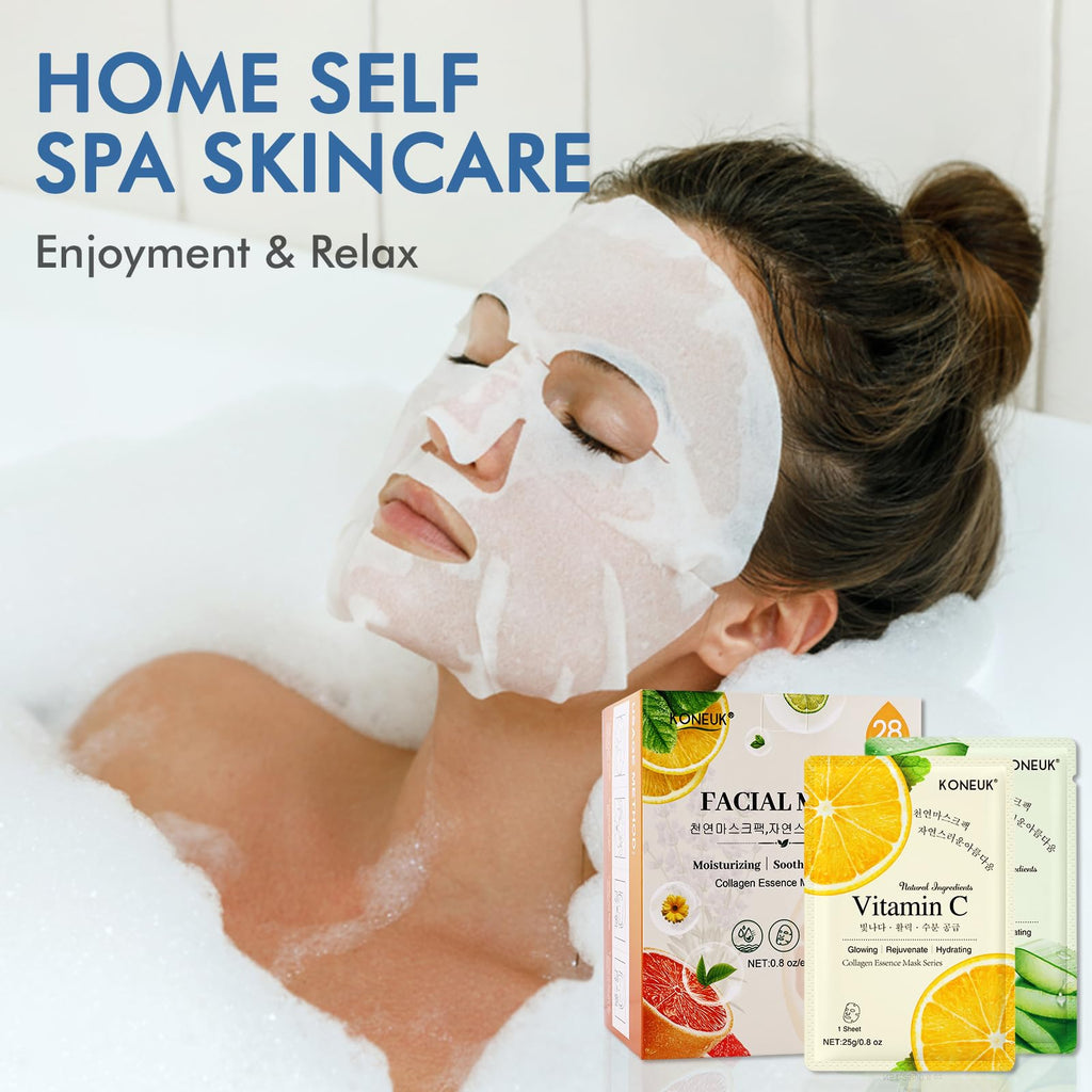 KONEUK 28-Pack Sheet Masks – Hydrating Facial Masks for Sensitive Skin