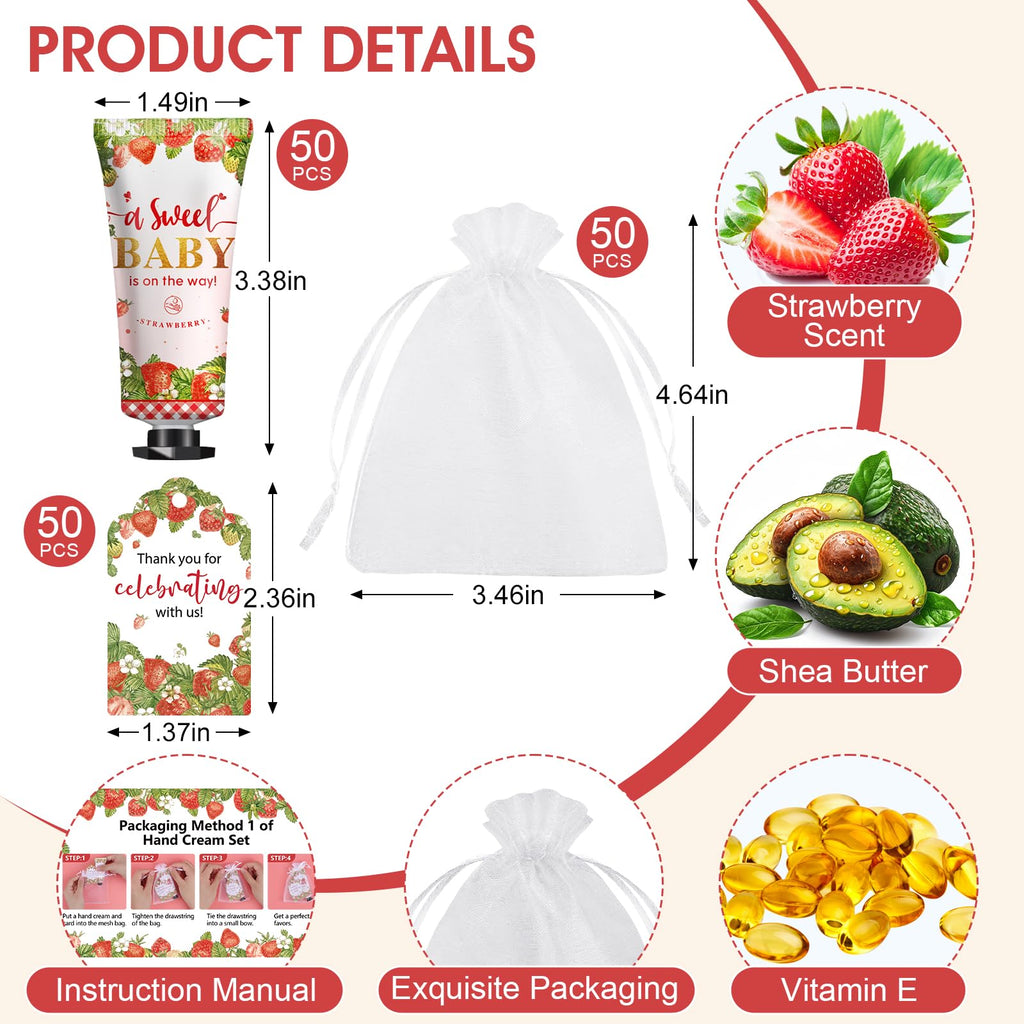 KONEUK 50-Pack Hand Cream Gift Sets – Baby Shower & Bridal Shower Favors (Strawberry)