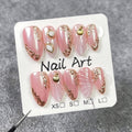 koopnati Handmade Press On Nails - Short Almond Pink with 3D Design - Home Manicure Kit