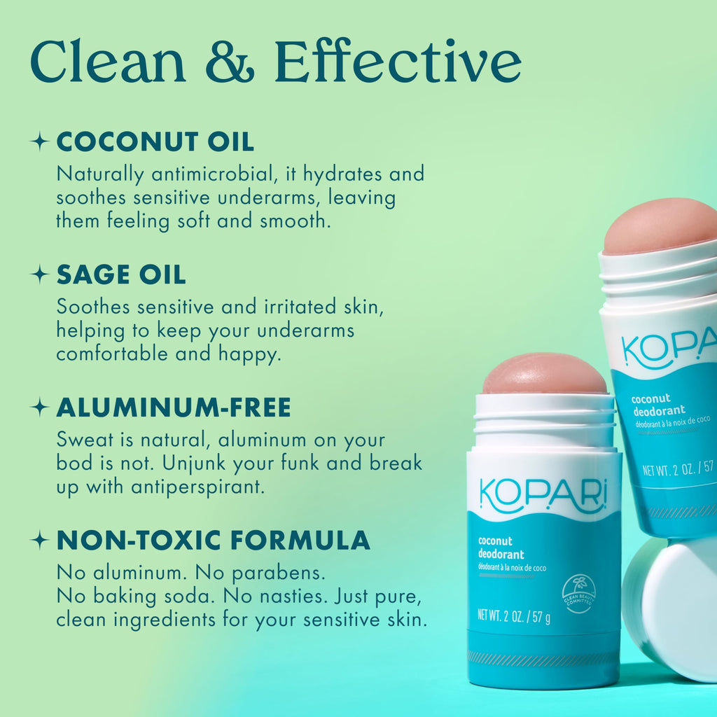 Kopari Aluminum Free Coconut Deodorant – Beach 2 Pack | Plant-Based, No Aluminum