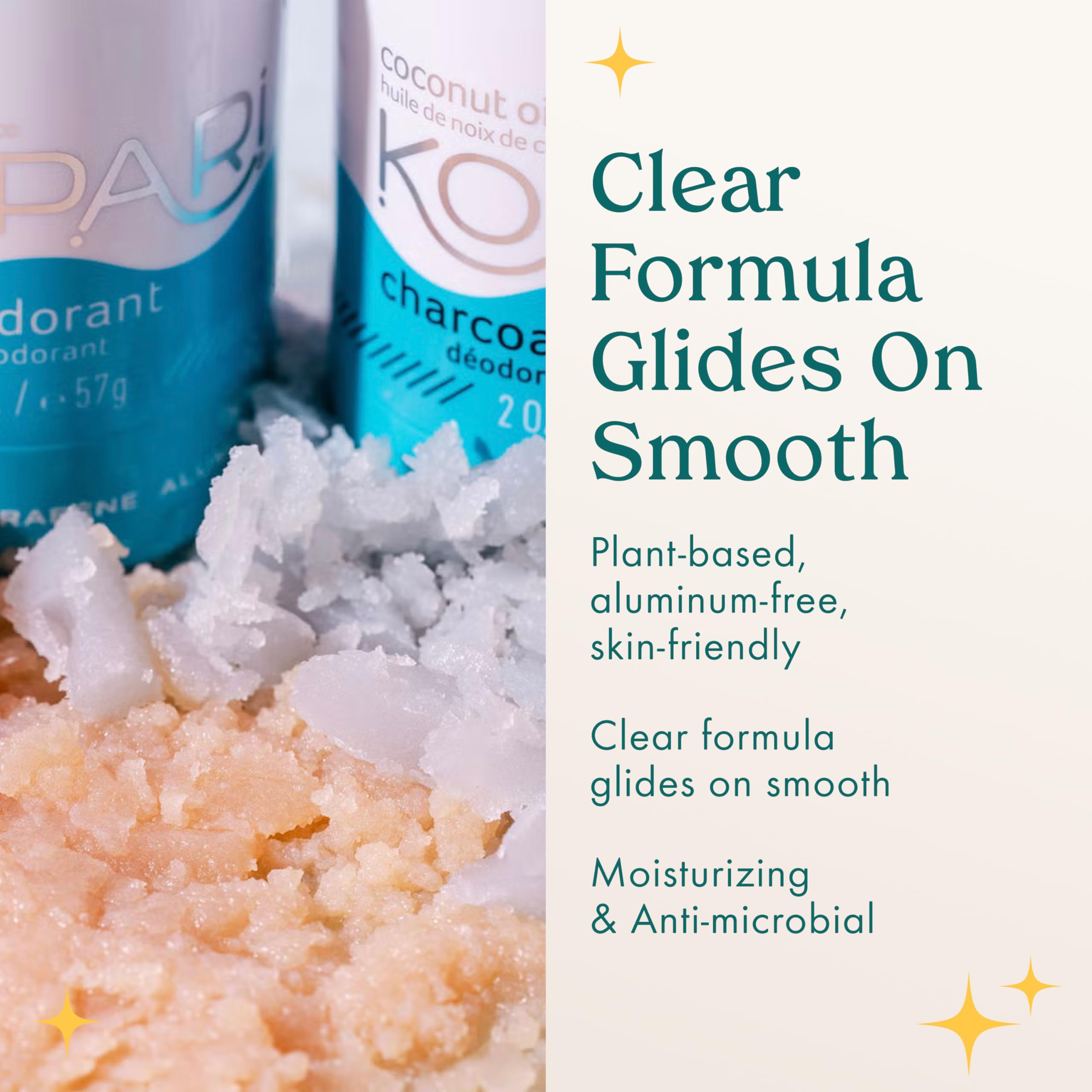 Kopari Aluminum Free Coconut Deodorant with Charcoal — Plant-Based, Non-Toxic, 2 oz