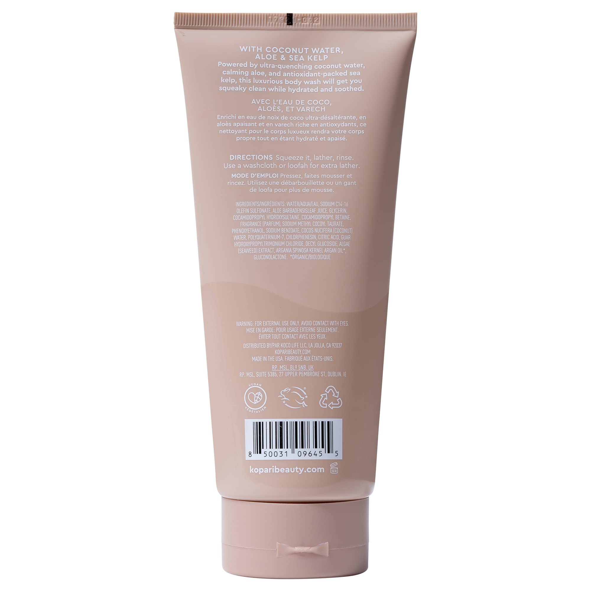 Kopari Tahitian Vanilla Hydrating Body Wash with Coconut Water & Aloe – Moisture-Preserving Cleanse, 9.0 oz