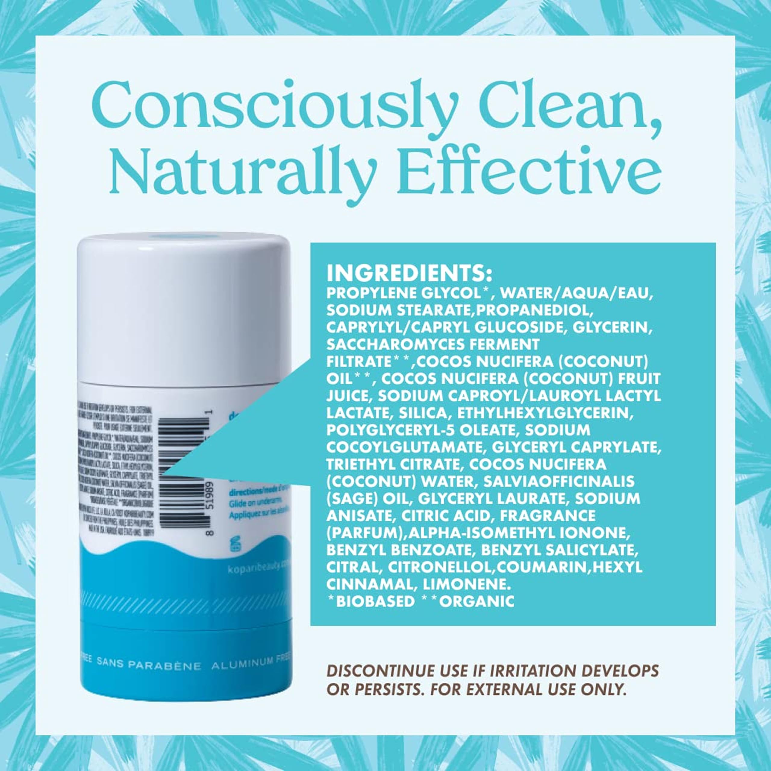 Kopari Aluminum Free Coconut Deodorant – Beach 2 Pack | Plant-Based, No Aluminum