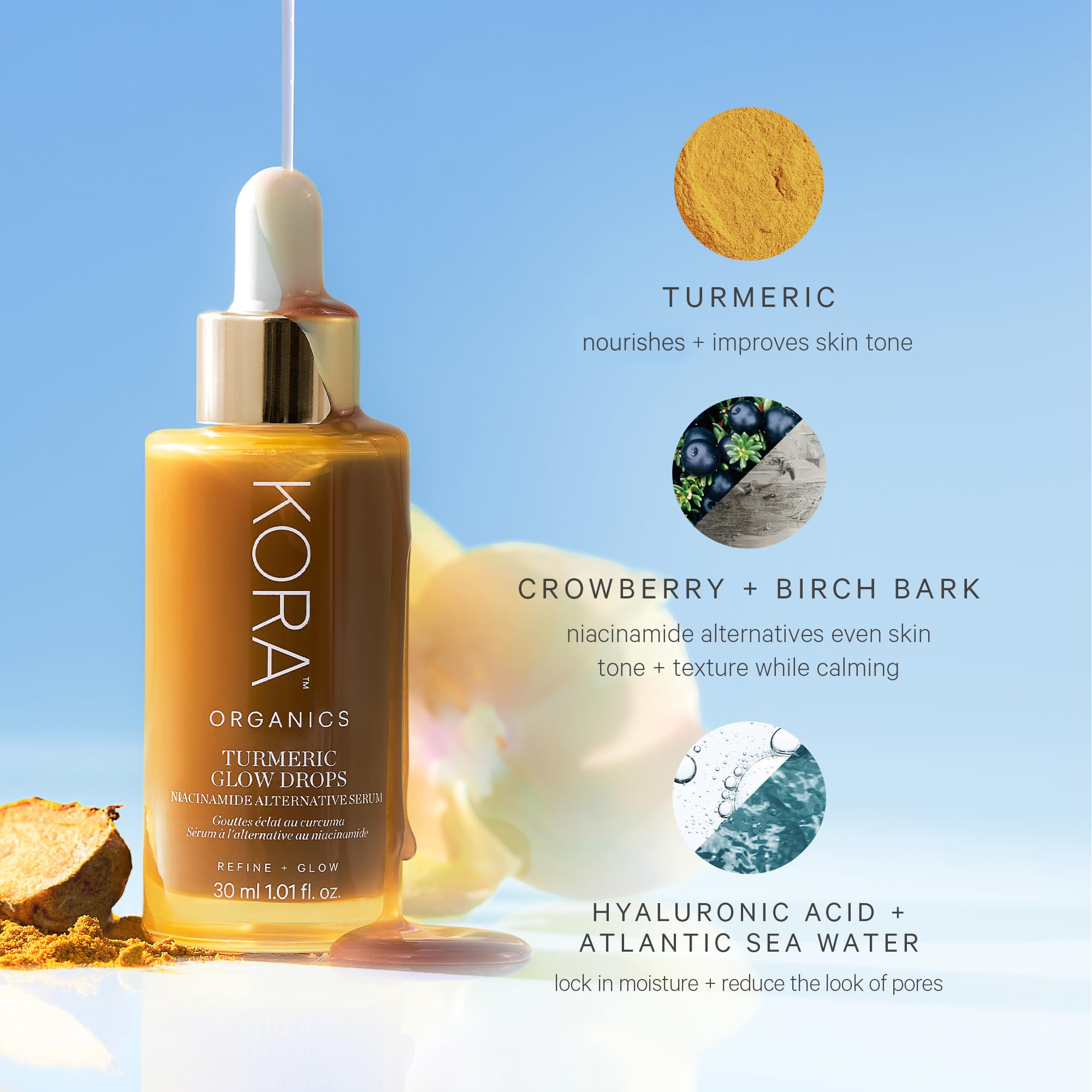 KORA Organics Turmeric Glow Drops – Organic Radiance Serum with Turmeric & Plant Actives | Vegan, 1.01 fl oz