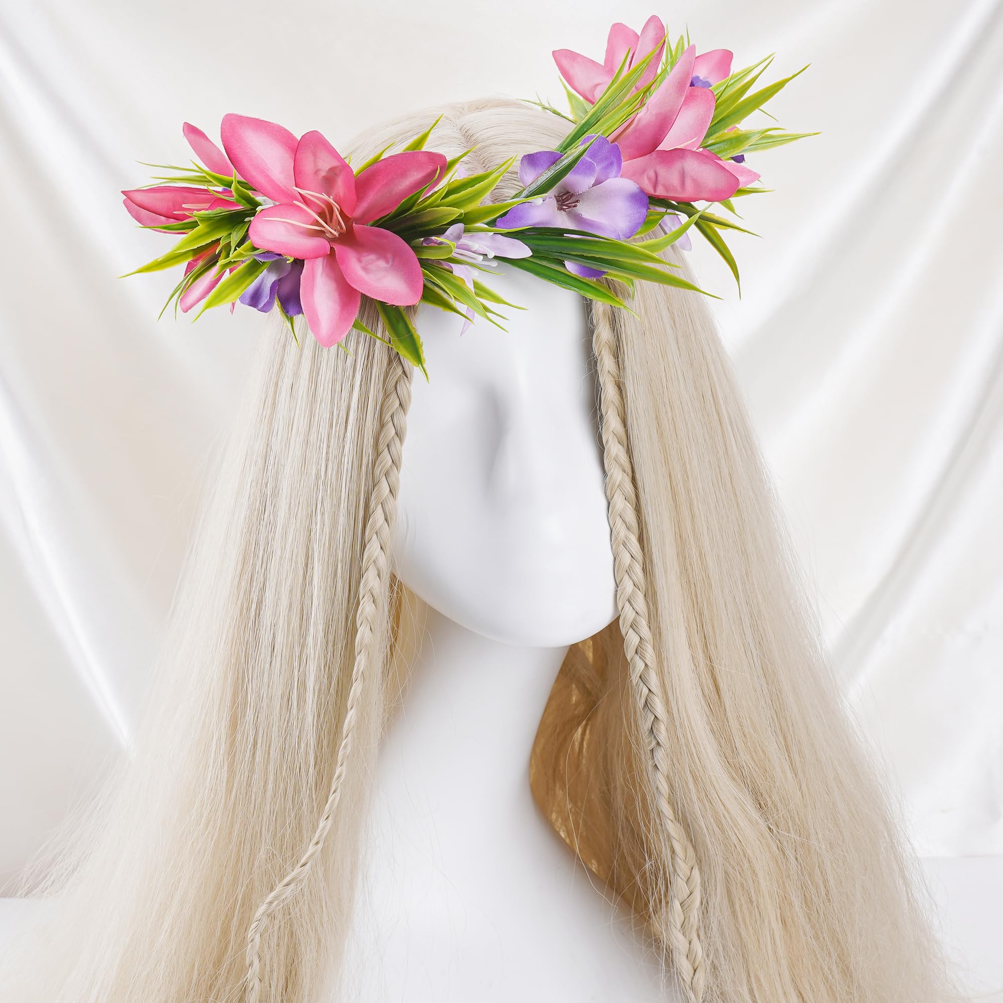 KorViSHOW Hawaiian Flower Crown – Silk Tropical Headpiece for Luau, Beach Parties, and Weddings