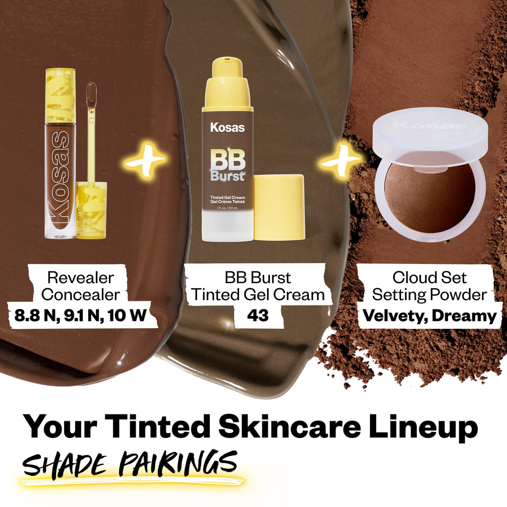 Kosas BB Burst Tinted Gel Cream – Buildable Coverage, Hydration, Deep Neutral Olive 43 | 1 oz