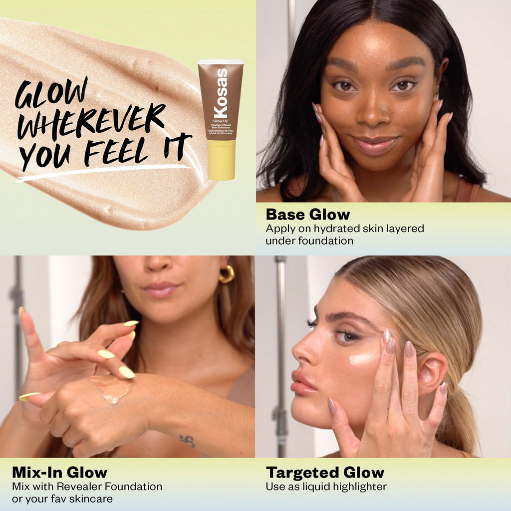 Kosas Glow I.V. Vitamin-Infused Skin Enhancer – Tinted Highlighter for Healthy Glow | Energize