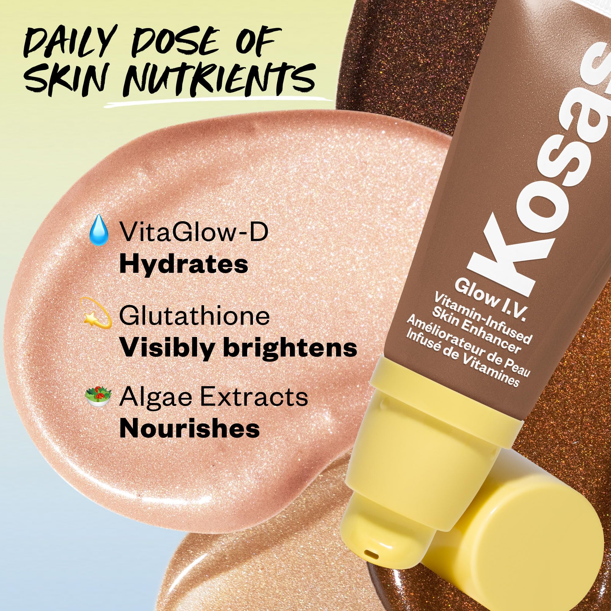 Kosas Glow I.V. Vitamin-Infused Skin Enhancer – Tinted Highlighter for Healthy Glow | Energize