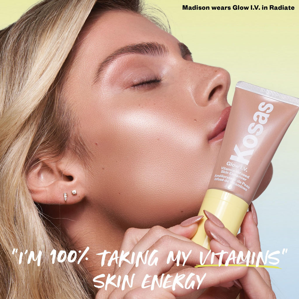 Kosas Glow I.V. Vitamin-Infused Skin Enhancer – Tinted Highlighter for Healthy Glow | Energize