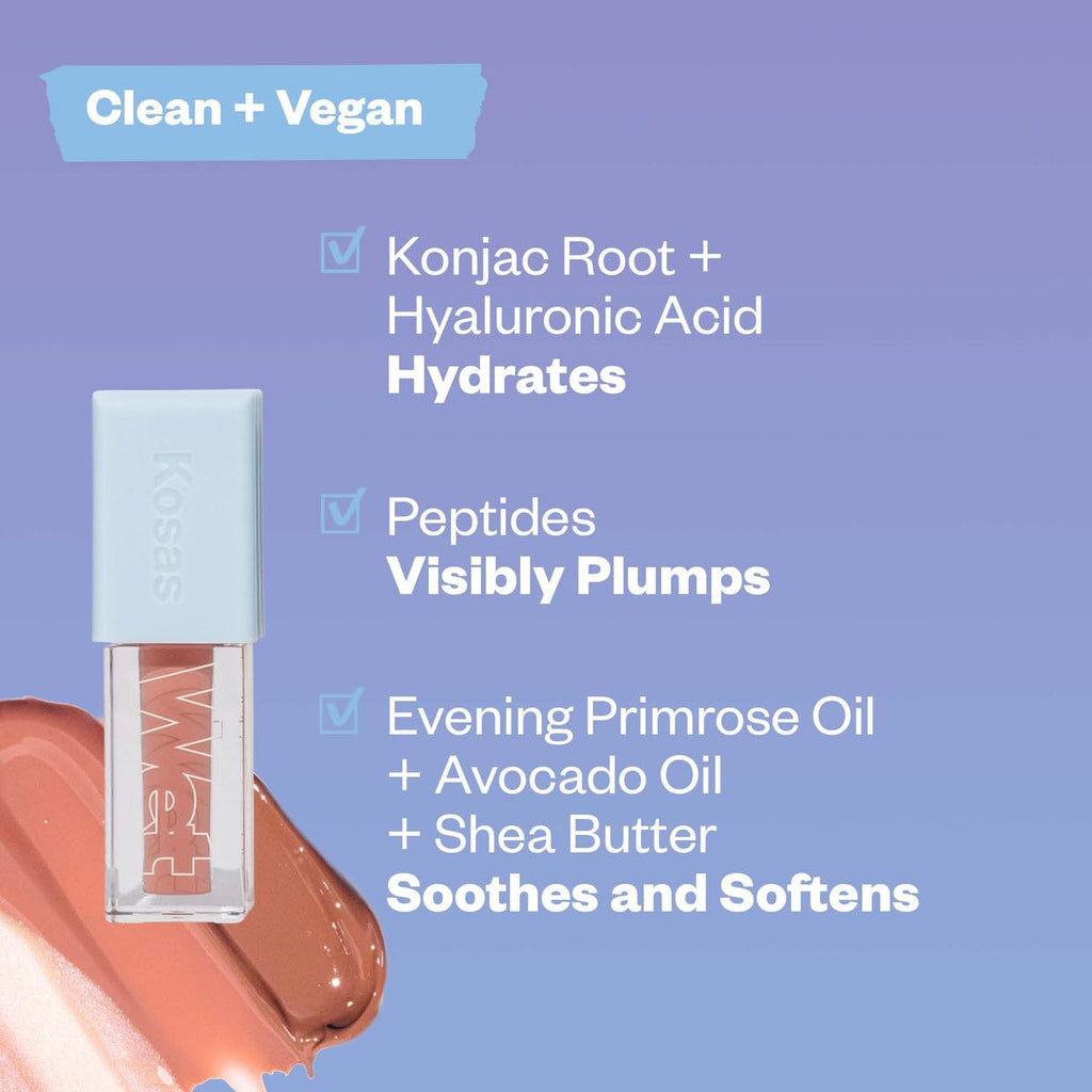 Kosas Wet Lip Oil Gloss – Hydrating Lip Plump with Hyaluronic Acid & Peptides