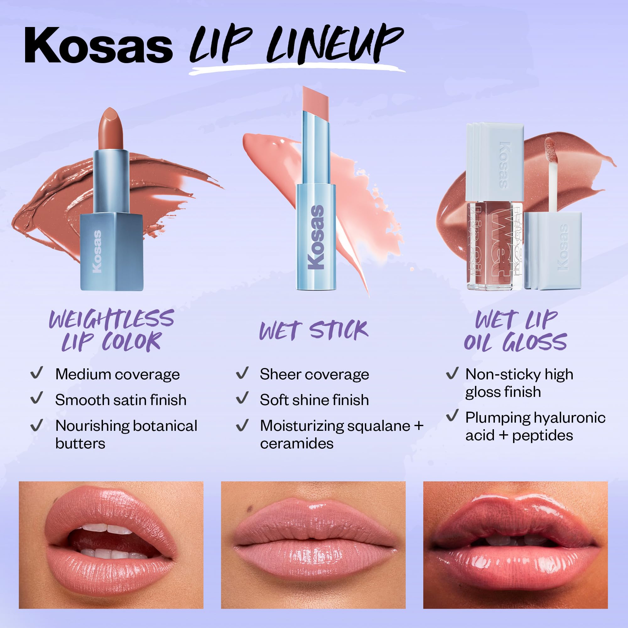 Kosas Wet Stick Moisturizing Shiny Sheer Lipstick with Ceramides, Hyaluronic Acid, Peptides, and Mango Butter – Skinny Dip