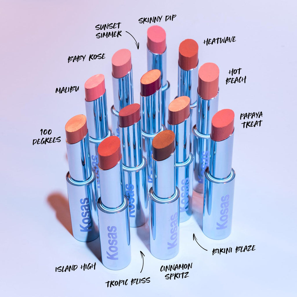 Kosas Wet Stick Moisturizing Shiny Sheer Lipstick with Ceramides, Hyaluronic Acid, Peptides, and Mango Butter – Skinny Dip