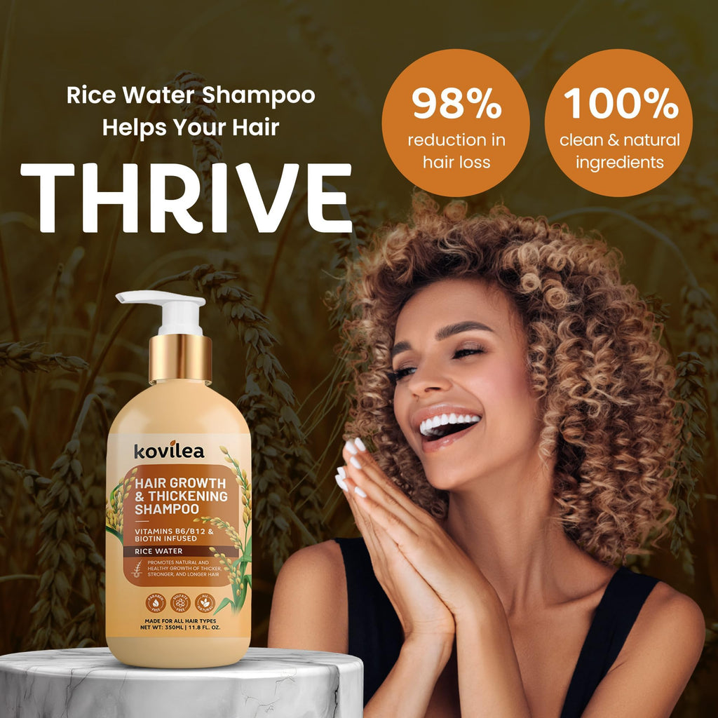 Kovilea Rice Water Hair Growth Shampoo | Thickening & Regrowth Formula 11.8 oz