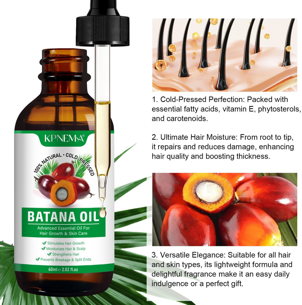 KPNEMA Batana Oil for Hair Growth – 2 Pack, 100% Pure Organic Hair & Skin Care