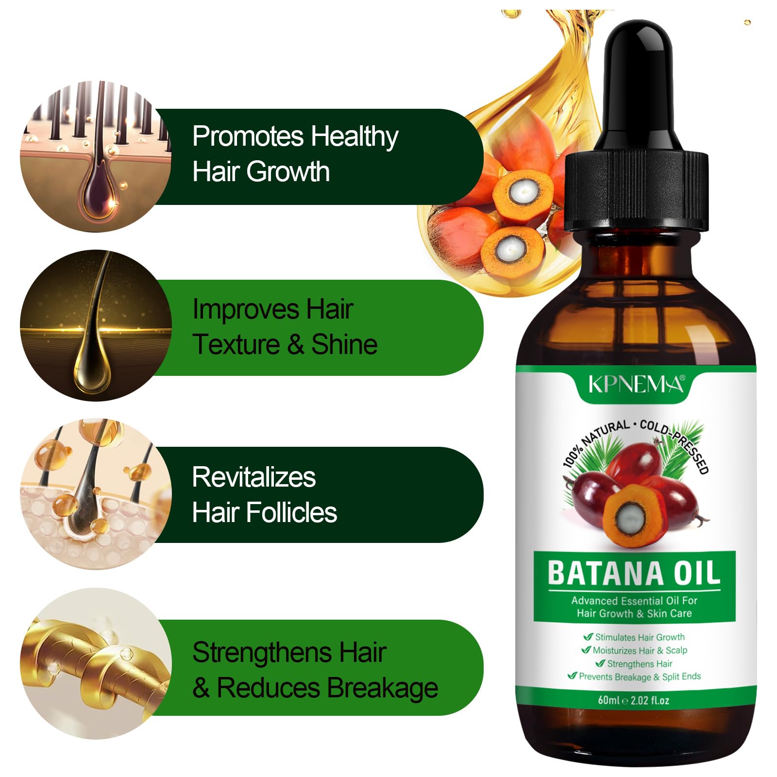 KPNEMA Batana Oil for Hair Growth – 2 Pack, 100% Pure Organic Hair & Skin Care